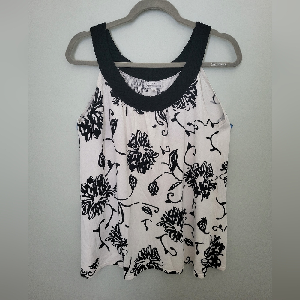 Joseph A Floral Off White Black Braided Neckline Sleevelese Tank Top‎ Stretch XL